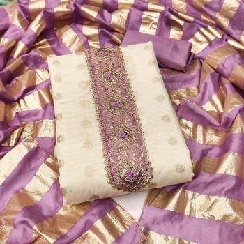Lavender silk embroidered unstitched dressmaterials 3 pair top bottom dupptaa 1