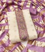 Lavender silk embroidered unstitched dressmaterials 3 pair top bottom dupptaa