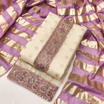 Lavender silk embroidered unstitched dressmaterials 3 pair top bottom dupptaa 2