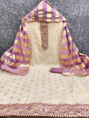 Lavender silk embroidered unstitched dressmaterials 3 pair top bottom dupptaa 3