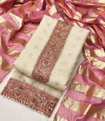Pink silk  embroidered unstitched dressmaterials 3 pair top bottom dupptaa