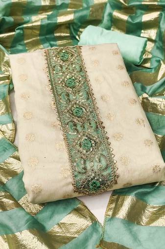 sky silk blend embroidered unstitched dressmaterials 3 pair top bottom dupptaa