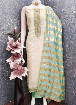 Sky silk embroidered unstitched dressmaterials 3 pair top bottom dupptaa 4
