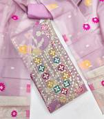 Lavender chanderi embroidered unstitched dressmaterials 3 pair top bottom dupptaa
