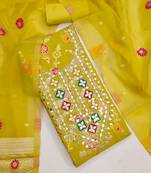 Sea green chanderi embroidered unstitched dressmaterials 3 pair top bottom dupptaa