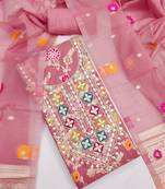Pink chanderi  embroidered unstitched dressmaterials 3 pair top bottom dupptaa