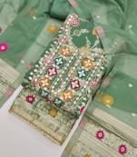 Sky chanderi embroidered unstitched dressmaterials 3 pair top bottom dupptaa