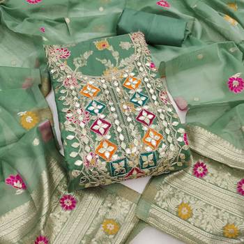 Sky chanderi embroidered unstitched dressmaterials 3 pair top bottom dupptaa 4