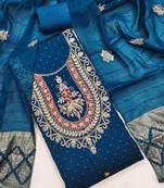 Blue silk  embroidered unstitched dressmaterials 3 pair top bottom dupptaa