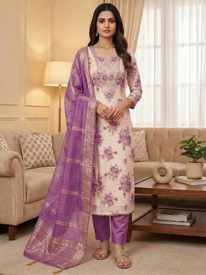 Lavender silk embroidered unstitched dressmaterials 3 pair top bottom dupptaa 2