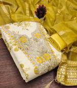 Mustard silk embroidered unstitched dressmaterials 3 pair top bottom dupptaa