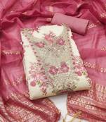 Pink silk  embroidered unstitched dressmaterials 3 pair top bottom dupptaa