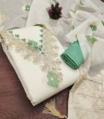 Sea green chanderi embroidered unstitched dressmaterials 3 pair top bottom dupptaa