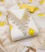 Yellow chanderi embroidered unstitched dressmaterials 3 pair top bottom dupptaa
