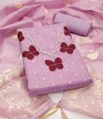 Lavender silk embroidered unstitched dressmaterials 3 pair top bottom dupptaa