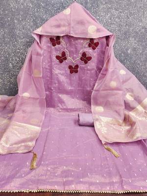 Lavender silk embroidered unstitched dressmaterials 3 pair top bottom dupptaa 2