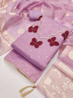 Lavender silk embroidered unstitched dressmaterials 3 pair top bottom dupptaa 4