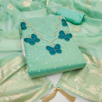Sky silk embroidered unstitched dressmaterials 3 pair top bottom dupptaa 1