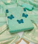 Sky silk embroidered unstitched dressmaterials 3 pair top bottom dupptaa