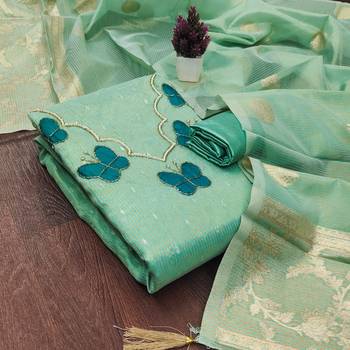 Sky silk embroidered unstitched dressmaterials 3 pair top bottom dupptaa 2