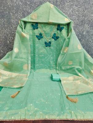 Sky silk embroidered unstitched dressmaterials 3 pair top bottom dupptaa 4