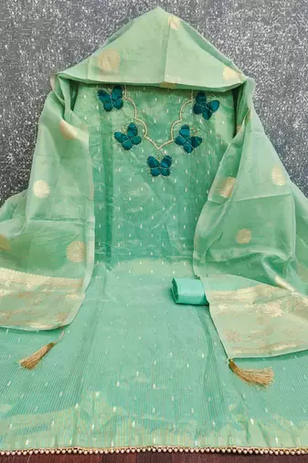Sky silk embroidered unstitched dressmaterials 3 pair top bottom dupptaa