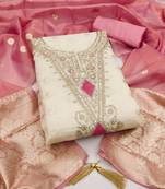 Pink silk  embroidered unstitched dressmaterials 3 pair top bottom dupptaa