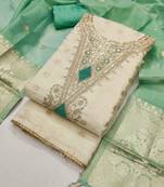 Sky silk embroidered unstitched dressmaterials 3 pair top bottom dupptaa
