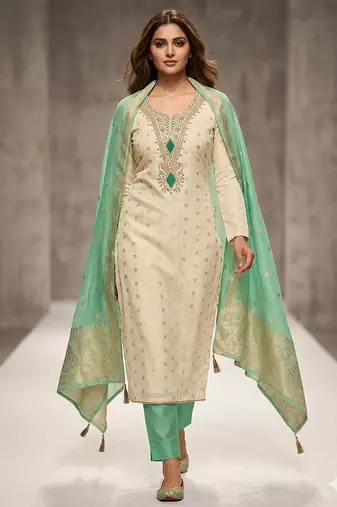 Sky silk embroidered unstitched dressmaterials 3 pair top bottom dupptaa