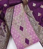 Lavender silk embroidered unstitched dressmaterials 3 pair top bottom dupptaa