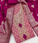 Pink silk  embroidered unstitched dressmaterials 3 pair top bottom dupptaa