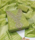 Green silk  embroidered unstitched dressmaterials 3 pair top bottom dupptaa