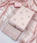 Peach silk embroidered unstitched dressmaterials 3 pair top bottom dupptaa