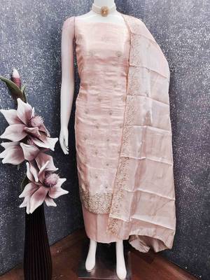 Peach silk embroidered unstitched dressmaterials 3 pair top bottom dupptaa 3