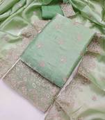 Green silk  embroidered unstitched dressmaterials 3 pair top bottom dupptaa