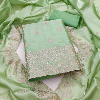 Green silk  embroidered unstitched dressmaterials 3 pair top bottom dupptaa 4