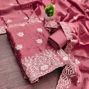 Purple silk  embroidered unstitched dressmaterials 3 pair top bottom dupptaa 2