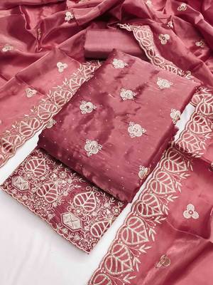 Purple silk  embroidered unstitched dressmaterials 3 pair top bottom dupptaa 3