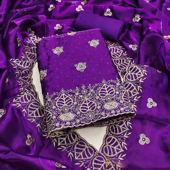 Blue silk  embroidered unstitched dressmaterials 3 pair top bottom dupptaa 1