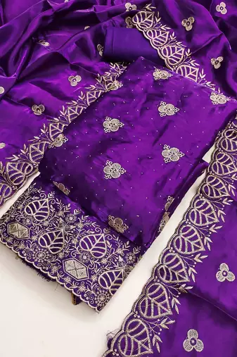 Blue silk  embroidered unstitched dressmaterials 3 pair top bottom dupptaa