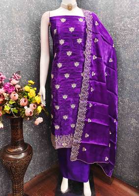 Blue silk  embroidered unstitched dressmaterials 3 pair top bottom dupptaa 4