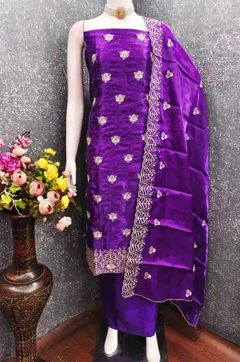 Blue silk  embroidered unstitched dressmaterials 3 pair top bottom dupptaa