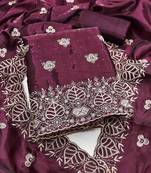 Wine silk embroidered unstitched dressmaterials 3 pair top bottom dupptaa