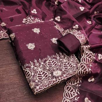 Wine silk embroidered unstitched dressmaterials 3 pair top bottom dupptaa 2