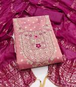Pink silk  embroidered unstitched dressmaterials 3 pair top bottom dupptaa