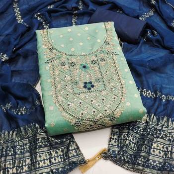 Green silk  embroidered unstitched dressmaterials 3 pair top bottom dupptaa 1
