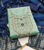 Green silk  embroidered unstitched dressmaterials 3 pair top bottom dupptaa