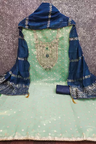 Green silk  embroidered unstitched dressmaterials 3 pair top bottom dupptaa