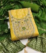 Yellow silk embroidered unstitched dressmaterials 3 pair top bottom dupptaa