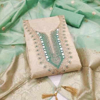 Green silk  embroidered unstitched dressmaterials 3 pair top bottom dupptaa 1